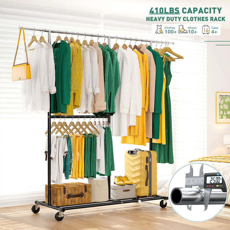 Portable Rolling 2024 Heavy Duty Stand Clothes Rack Single Hanging Garment Bar Hanger